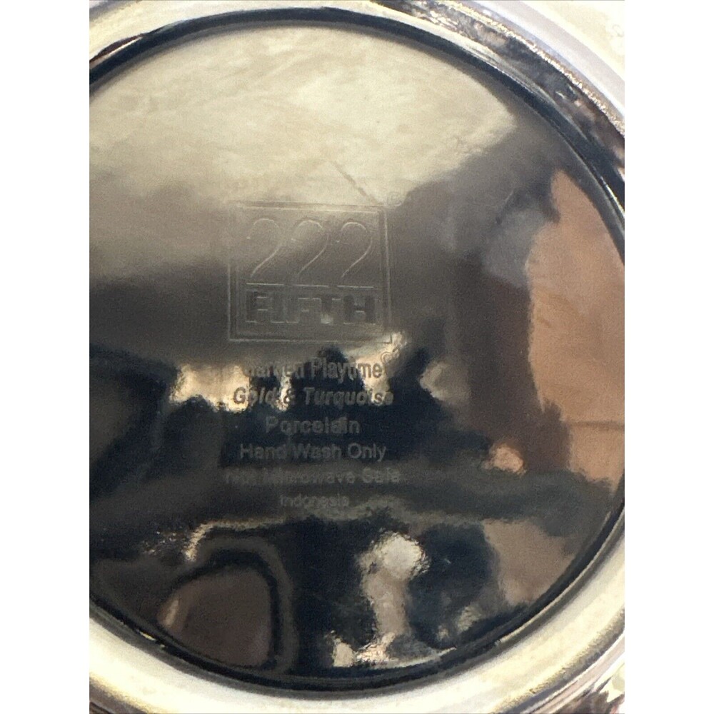 222 FIFTH GARDEN PLAYTIME BUNNY GOLD & TURQUOISE 8.5" Salad Plate - Picture 9 of 9